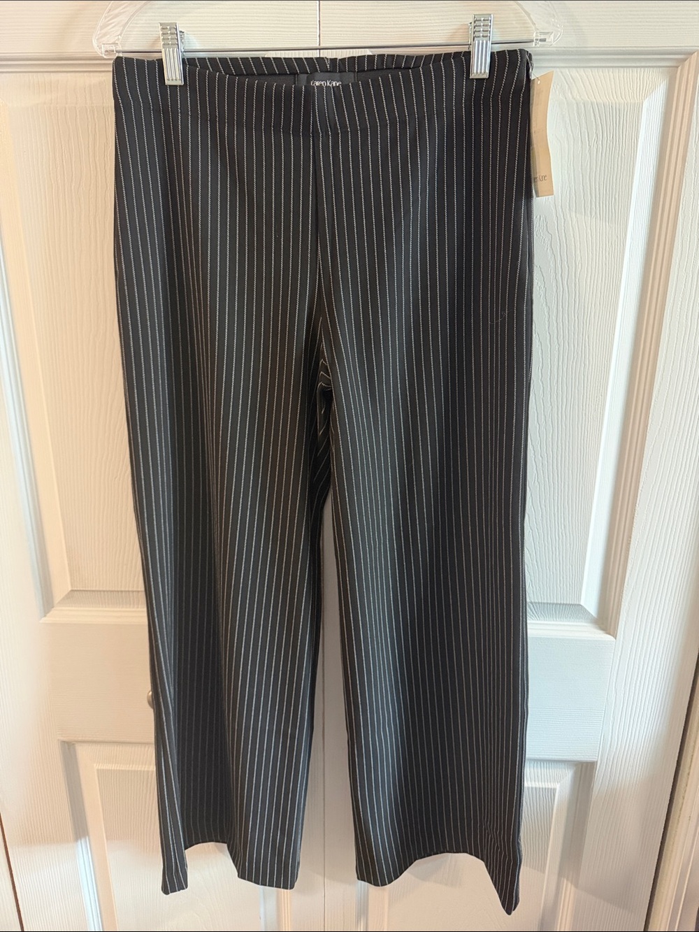 Karen Kane Black Pinstripe Cropped Wide-Leg Trousers